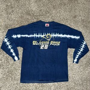 VTG St Louis Rams Shirt Mens XL Blue Long Sleeve Tie Dye Marshall Faulk 28 NFL